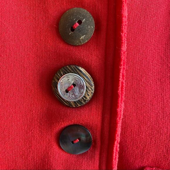 neon buddha Button Up Distressed Edge Red Blazer Jacket Funky Buttons Sz Small - Picture 8 of 11